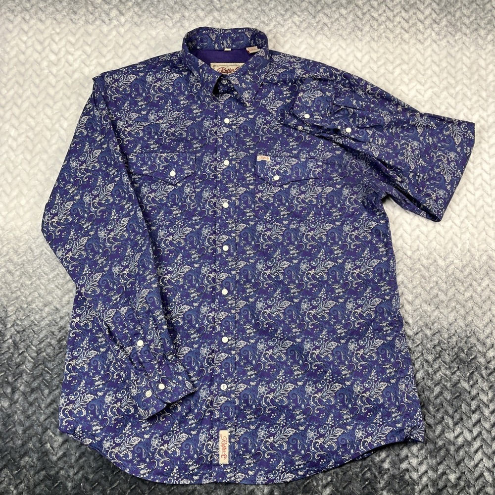 Rafter C Shirt Mens XL Purple Blue Paisley Pearl Snap Pro Flex 45 Performance
